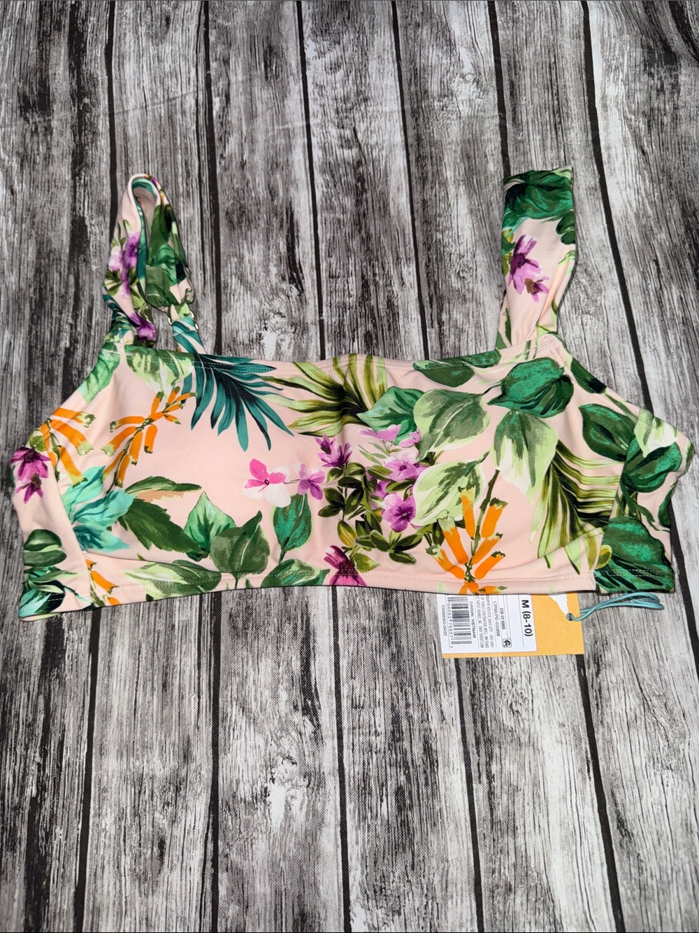 Kona Sol Pink Tropical Floral Bikini Top